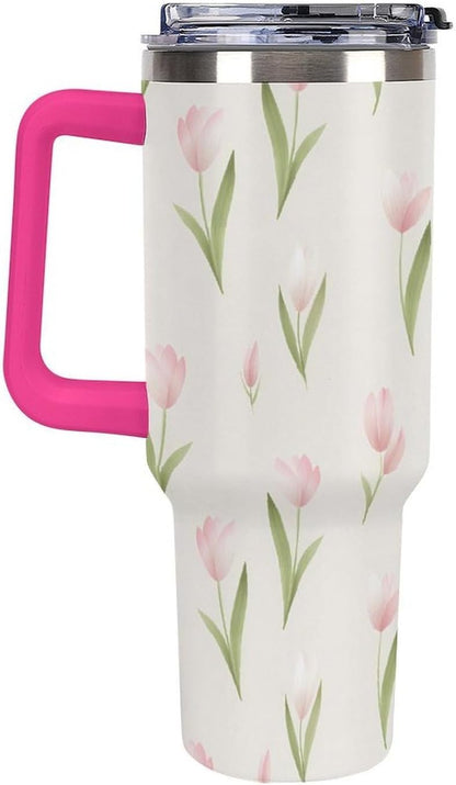Leakproof Tumbler Vacuum Sealed Car Holder Friendly For Travel Teal And Peach Tropical Palm Leaf Pattern Water Tumbler white-style-23 - Colors C