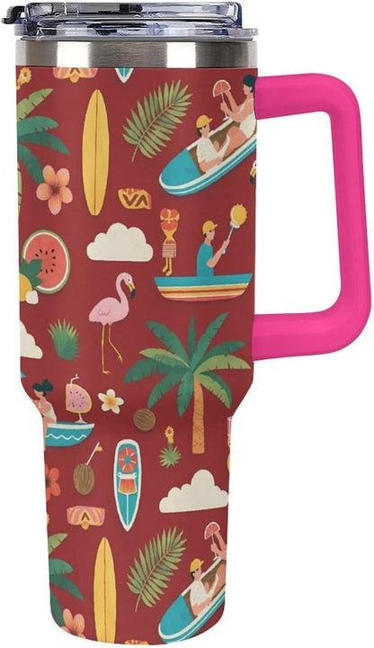 Leakproof Tumbler Vacuum Sealed Car Holder Friendly For Travel Teal And Peach Tropical Palm Leaf Pattern Water Tumbler white-style-23 - Colors C