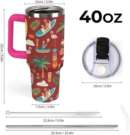Leakproof Tumbler Vacuum Sealed Car Holder Friendly For Travel Teal And Peach Tropical Palm Leaf Pattern Water Tumbler white-style-23 - Colors C