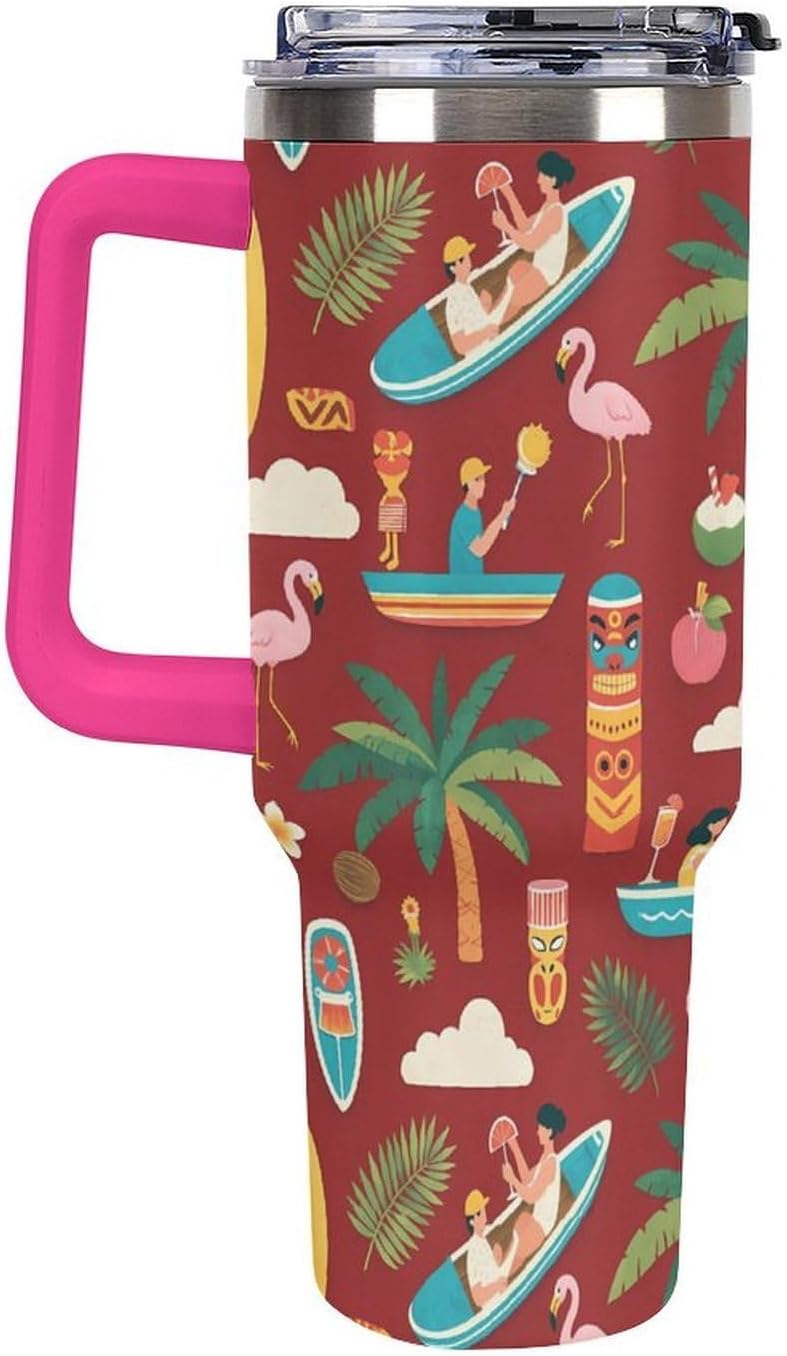 Leakproof Tumbler Vacuum Sealed Car Holder Friendly For Travel Teal And Peach Tropical Palm Leaf Pattern Water Tumbler white-style-23 - Colors C