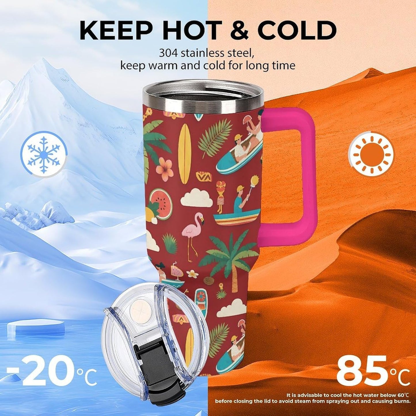 Leakproof Tumbler Vacuum Sealed Car Holder Friendly For Travel Teal And Peach Tropical Palm Leaf Pattern Water Tumbler white-style-23 - Colors C