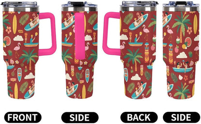 Leakproof Tumbler Vacuum Sealed Car Holder Friendly For Travel Teal And Peach Tropical Palm Leaf Pattern Water Tumbler white-style-23 - Colors C