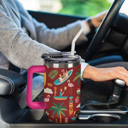 Leakproof Tumbler Vacuum Sealed Car Holder Friendly For Travel Teal And Peach Tropical Palm Leaf Pattern Water Tumbler white-style-23 - Colors C