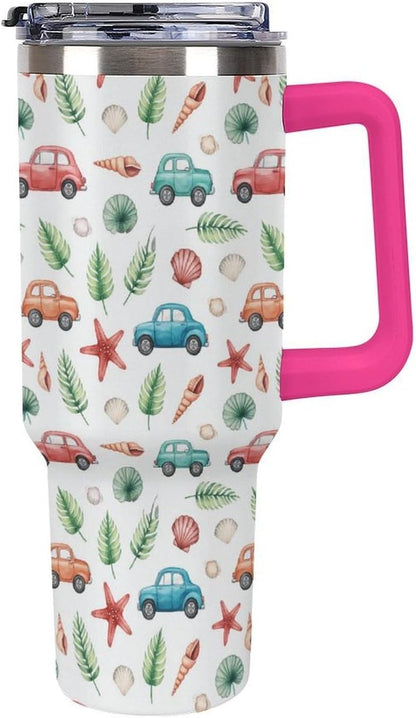 Leakproof Tumbler Vacuum Sealed Car Holder Friendly For Travel Teal And Peach Tropical Palm Leaf Pattern Water Tumbler white-style-23 - Colors C