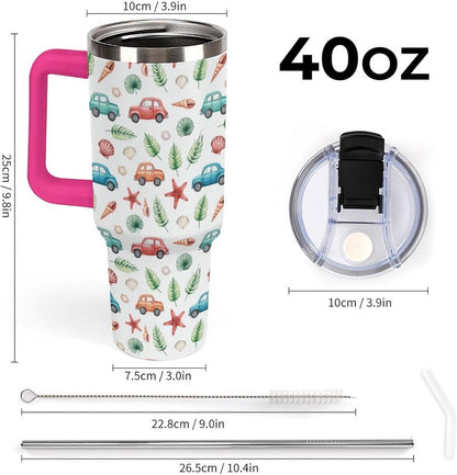 Leakproof Tumbler Vacuum Sealed Car Holder Friendly For Travel Teal And Peach Tropical Palm Leaf Pattern Water Tumbler white-style-23 - Colors C