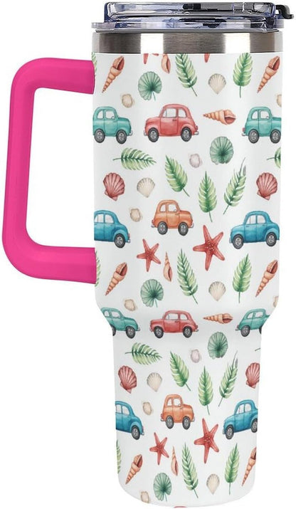 Leakproof Tumbler Vacuum Sealed Car Holder Friendly For Travel Teal And Peach Tropical Palm Leaf Pattern Water Tumbler white-style-23 - Colors C