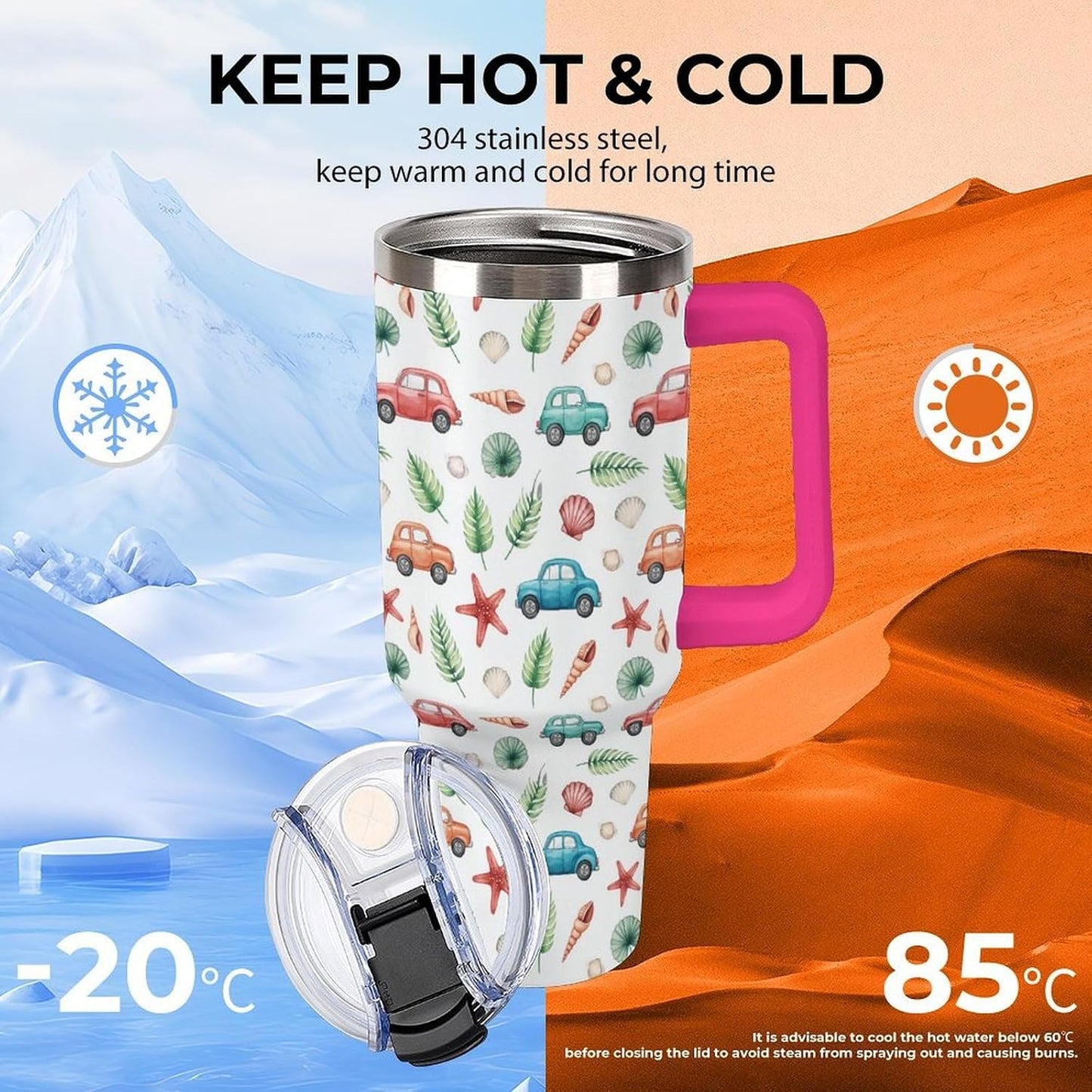 Leakproof Tumbler Vacuum Sealed Car Holder Friendly For Travel Teal And Peach Tropical Palm Leaf Pattern Water Tumbler white-style-23 - Colors C