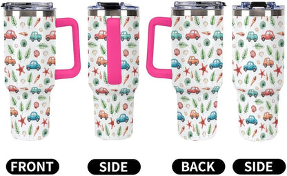 Leakproof Tumbler Vacuum Sealed Car Holder Friendly For Travel Teal And Peach Tropical Palm Leaf Pattern Water Tumbler white-style-23 - Colors C