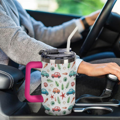 Leakproof Tumbler Vacuum Sealed Car Holder Friendly For Travel Teal And Peach Tropical Palm Leaf Pattern Water Tumbler white-style-23 - Colors C