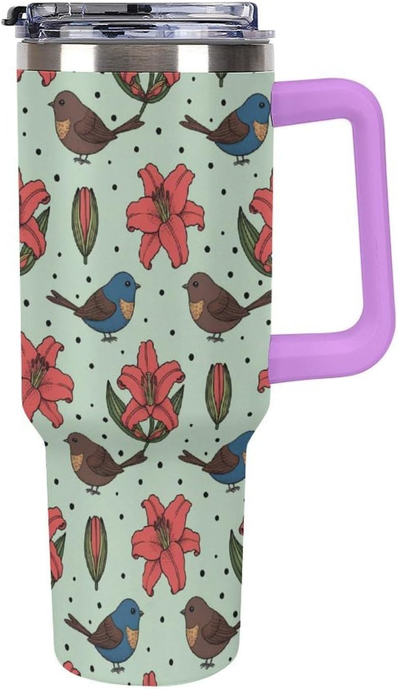 Leakproof Tumbler Vacuum Sealed Car Holder Friendly For Travel Teal And Peach Tropical Palm Leaf Pattern Water Tumbler white-style-23 - Colors C