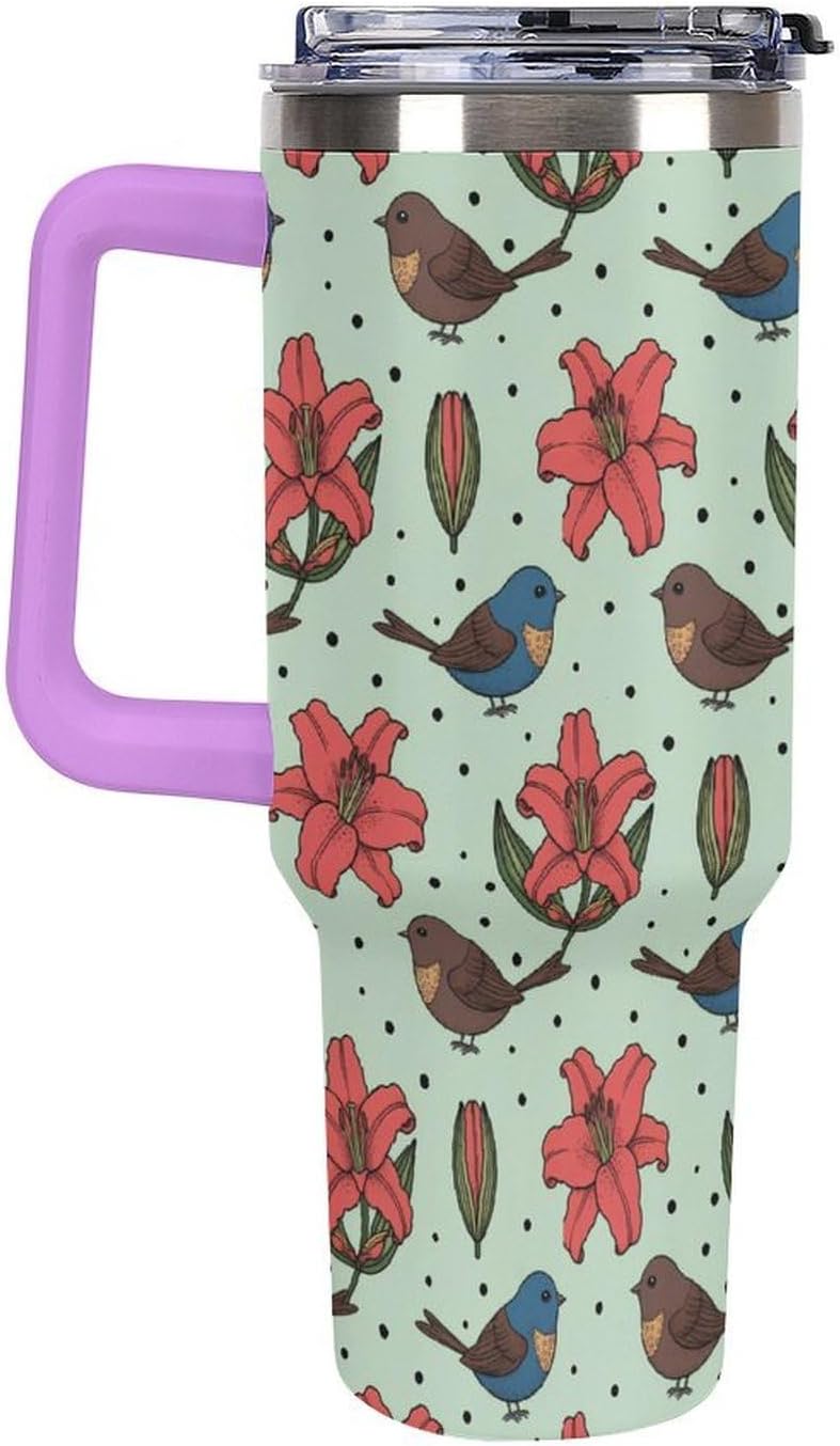 Leakproof Tumbler Vacuum Sealed Car Holder Friendly For Travel Teal And Peach Tropical Palm Leaf Pattern Water Tumbler white-style-23 - Colors C