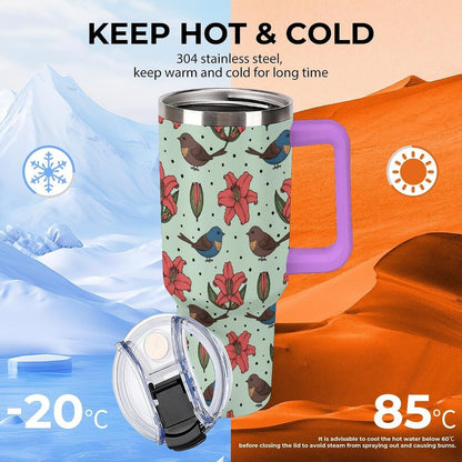 Leakproof Tumbler Vacuum Sealed Car Holder Friendly For Travel Teal And Peach Tropical Palm Leaf Pattern Water Tumbler white-style-23 - Colors C
