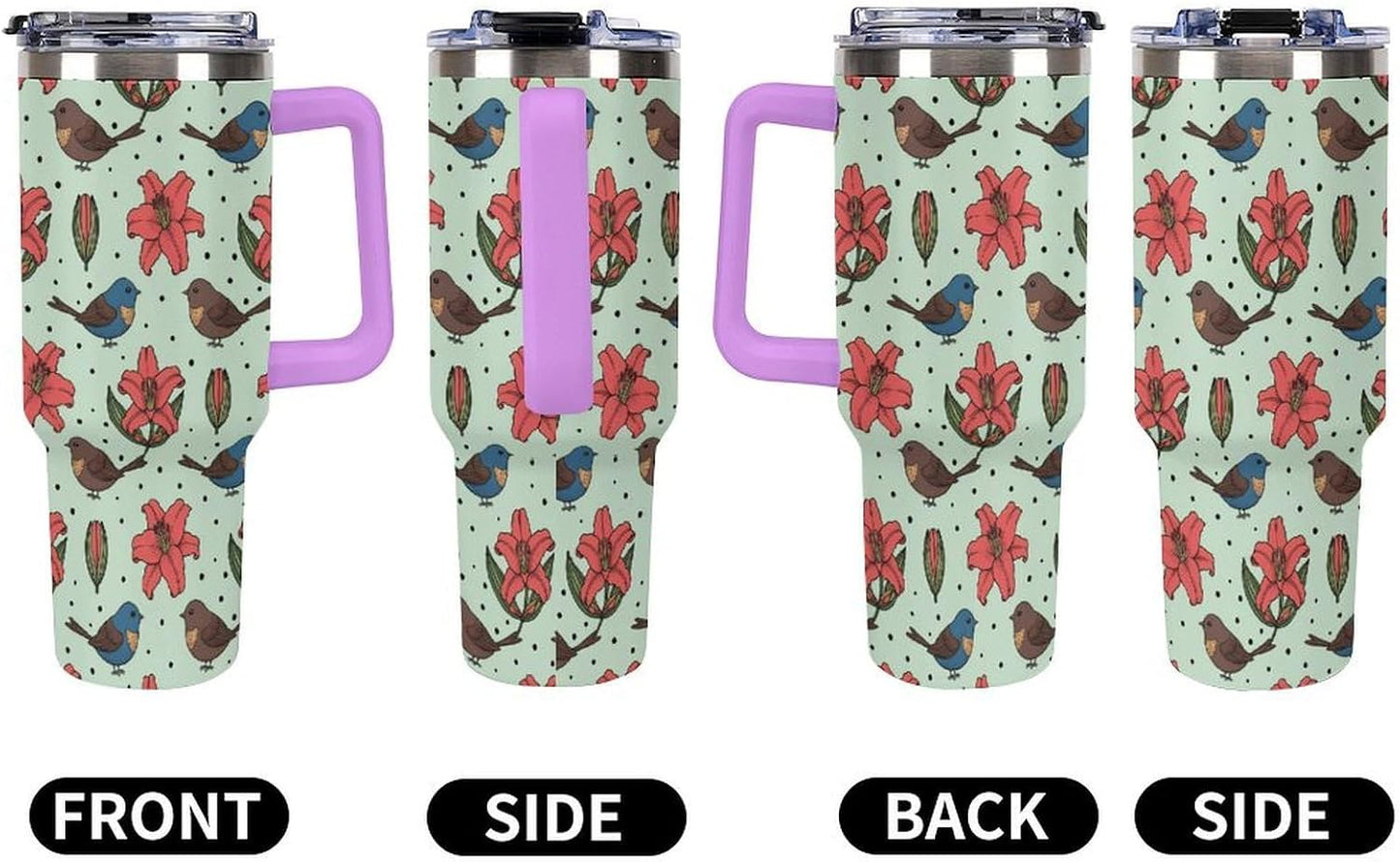 Leakproof Tumbler Vacuum Sealed Car Holder Friendly For Travel Teal And Peach Tropical Palm Leaf Pattern Water Tumbler white-style-23 - Colors C