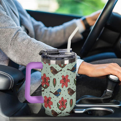 Leakproof Tumbler Vacuum Sealed Car Holder Friendly For Travel Teal And Peach Tropical Palm Leaf Pattern Water Tumbler white-style-23 - Colors C