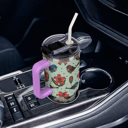 Leakproof Tumbler Vacuum Sealed Car Holder Friendly For Travel Teal And Peach Tropical Palm Leaf Pattern Water Tumbler white-style-23 - Colors C
