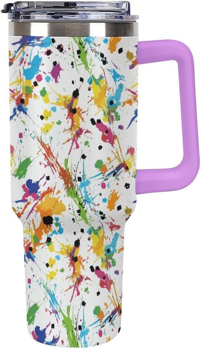 Leakproof Tumbler Vacuum Sealed Car Holder Friendly For Travel Teal And Peach Tropical Palm Leaf Pattern Water Tumbler white-style-23 - Colors C
