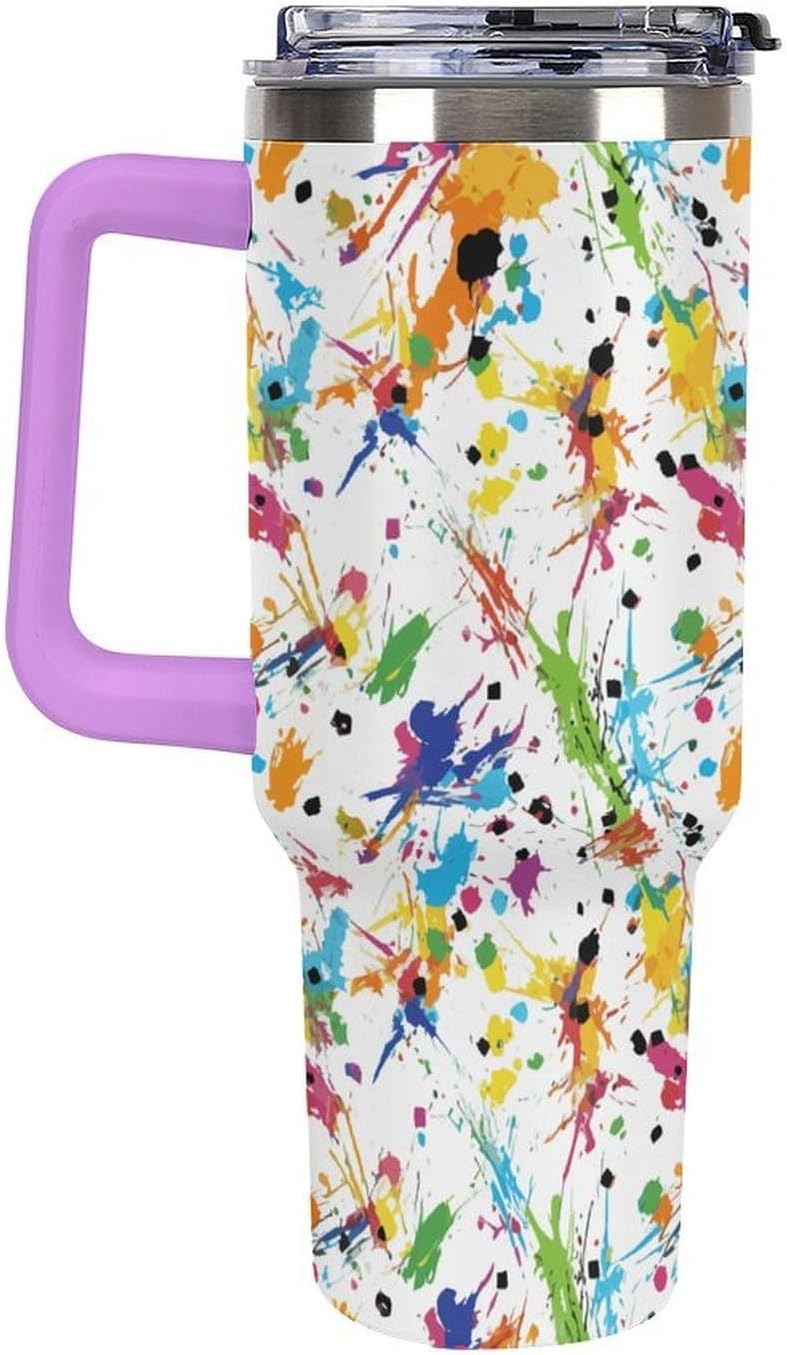Leakproof Tumbler Vacuum Sealed Car Holder Friendly For Travel Teal And Peach Tropical Palm Leaf Pattern Water Tumbler white-style-23 - Colors C