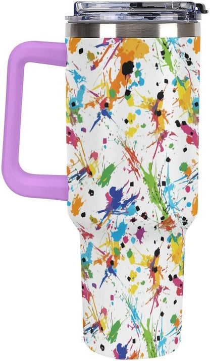 Leakproof Tumbler Vacuum Sealed Car Holder Friendly For Travel Teal And Peach Tropical Palm Leaf Pattern Water Tumbler white-style-23 - Colors C