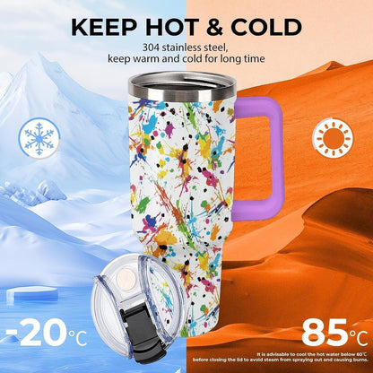 Leakproof Tumbler Vacuum Sealed Car Holder Friendly For Travel Teal And Peach Tropical Palm Leaf Pattern Water Tumbler white-style-23 - Colors C