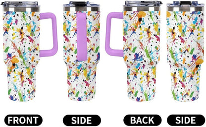 Leakproof Tumbler Vacuum Sealed Car Holder Friendly For Travel Teal And Peach Tropical Palm Leaf Pattern Water Tumbler white-style-23 - Colors C