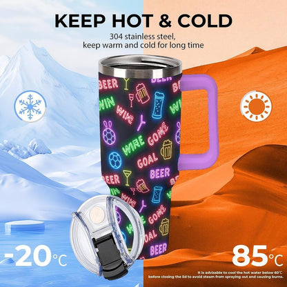 Leakproof Tumbler Vacuum Sealed Car Holder Friendly For Travel Teal And Peach Tropical Palm Leaf Pattern Water Tumbler white-style-23 - Colors C