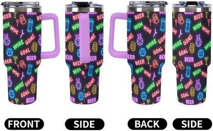 Leakproof Tumbler Vacuum Sealed Car Holder Friendly For Travel Teal And Peach Tropical Palm Leaf Pattern Water Tumbler white-style-23 - Colors C