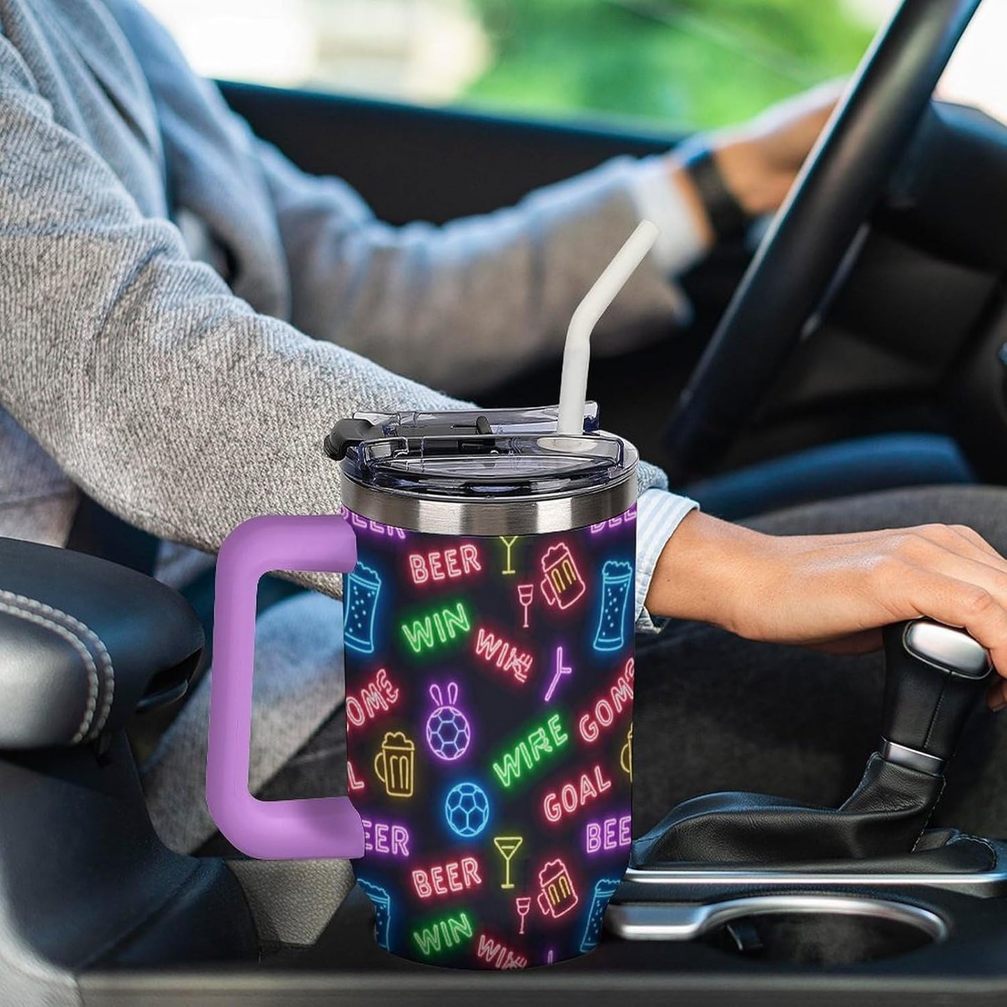 Leakproof Tumbler Vacuum Sealed Car Holder Friendly For Travel Teal And Peach Tropical Palm Leaf Pattern Water Tumbler white-style-23 - Colors C
