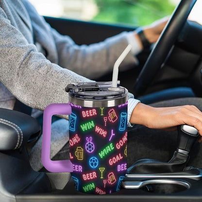Leakproof Tumbler Vacuum Sealed Car Holder Friendly For Travel Teal And Peach Tropical Palm Leaf Pattern Water Tumbler white-style-23 - Colors C