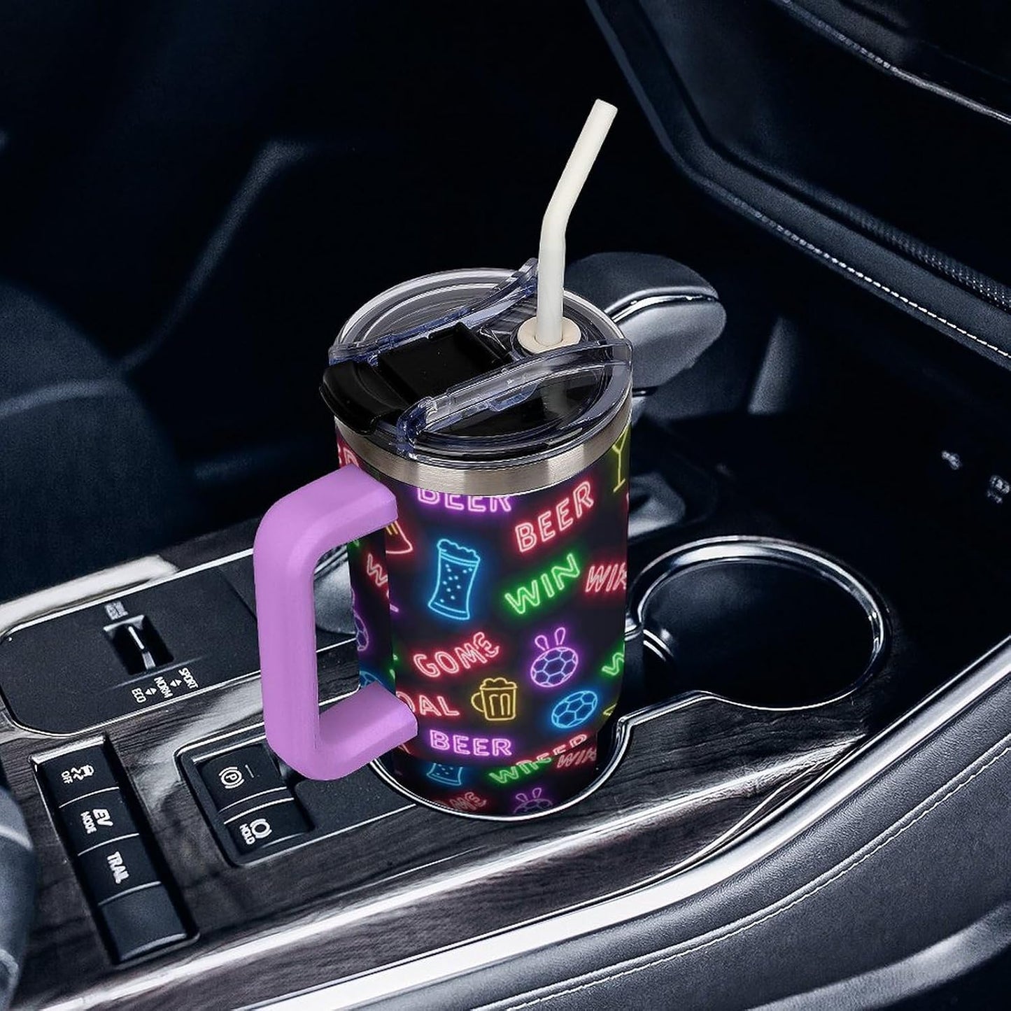 Leakproof Tumbler Vacuum Sealed Car Holder Friendly For Travel Teal And Peach Tropical Palm Leaf Pattern Water Tumbler white-style-23 - Colors C