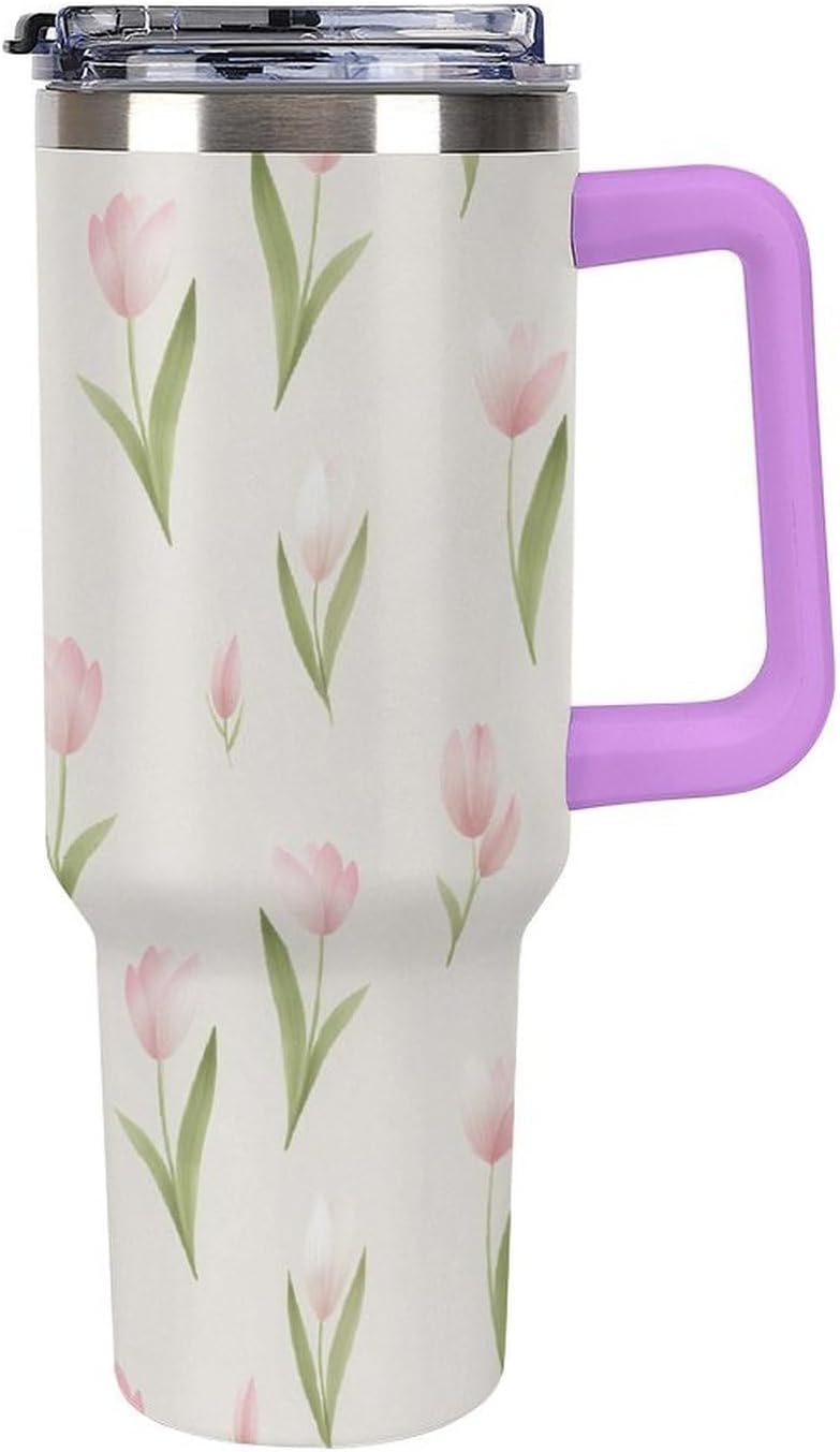Leakproof Tumbler Vacuum Sealed Car Holder Friendly For Travel Teal And Peach Tropical Palm Leaf Pattern Water Tumbler white-style-23 - Colors C