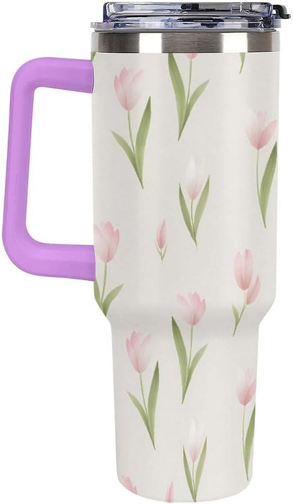 Leakproof Tumbler Vacuum Sealed Car Holder Friendly For Travel Teal And Peach Tropical Palm Leaf Pattern Water Tumbler white-style-23 - Colors C