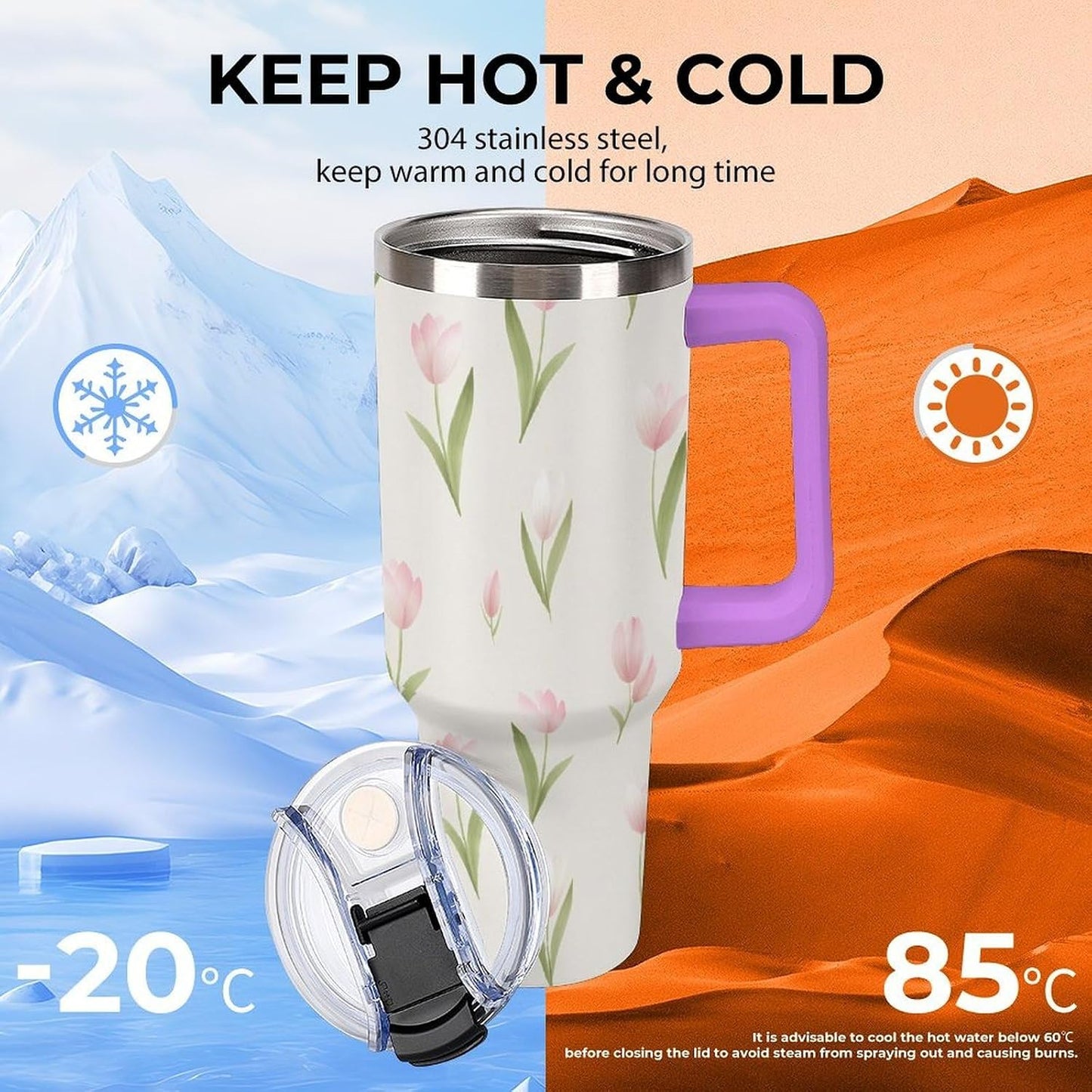 Leakproof Tumbler Vacuum Sealed Car Holder Friendly For Travel Teal And Peach Tropical Palm Leaf Pattern Water Tumbler white-style-23 - Colors C