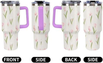 Leakproof Tumbler Vacuum Sealed Car Holder Friendly For Travel Teal And Peach Tropical Palm Leaf Pattern Water Tumbler white-style-23 - Colors C