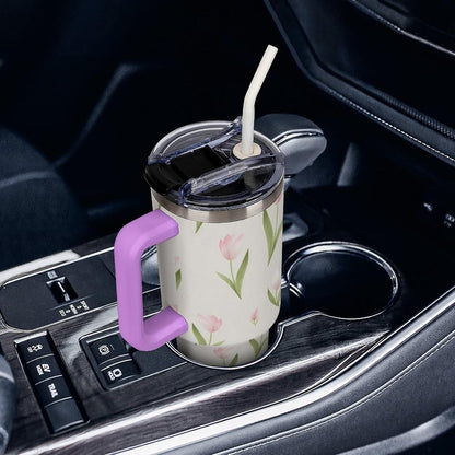 Leakproof Tumbler Vacuum Sealed Car Holder Friendly For Travel Teal And Peach Tropical Palm Leaf Pattern Water Tumbler white-style-23 - Colors C
