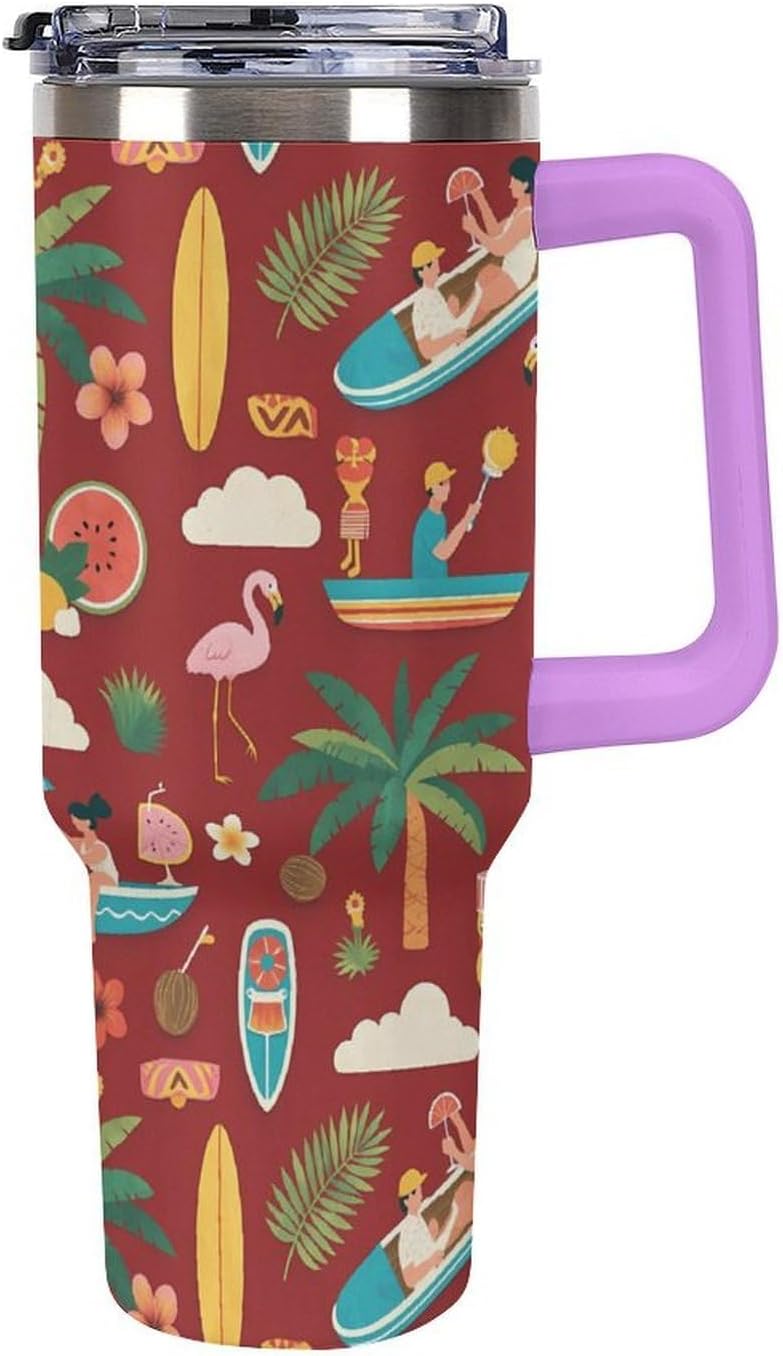 Leakproof Tumbler Vacuum Sealed Car Holder Friendly For Travel Teal And Peach Tropical Palm Leaf Pattern Water Tumbler white-style-23 - Colors C