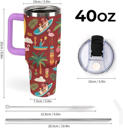 Leakproof Tumbler Vacuum Sealed Car Holder Friendly For Travel Teal And Peach Tropical Palm Leaf Pattern Water Tumbler white-style-23 - Colors C