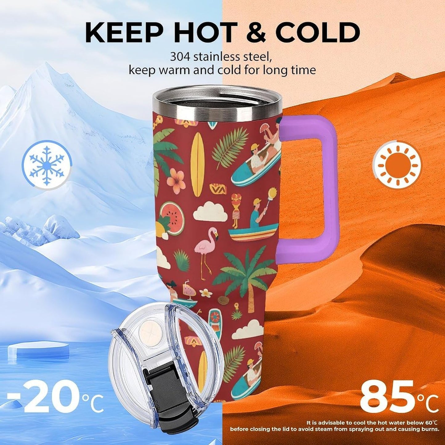 Leakproof Tumbler Vacuum Sealed Car Holder Friendly For Travel Teal And Peach Tropical Palm Leaf Pattern Water Tumbler white-style-23 - Colors C