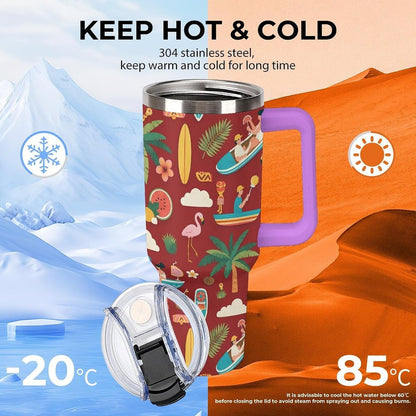 Leakproof Tumbler Vacuum Sealed Car Holder Friendly For Travel Teal And Peach Tropical Palm Leaf Pattern Water Tumbler white-style-23 - Colors C