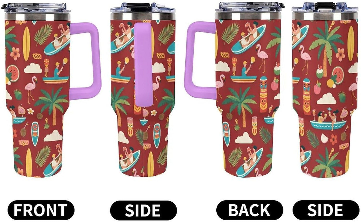 Leakproof Tumbler Vacuum Sealed Car Holder Friendly For Travel Teal And Peach Tropical Palm Leaf Pattern Water Tumbler white-style-23 - Colors C