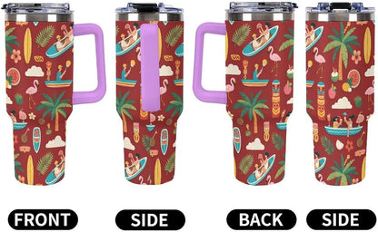 Leakproof Tumbler Vacuum Sealed Car Holder Friendly For Travel Teal And Peach Tropical Palm Leaf Pattern Water Tumbler white-style-23 - Colors C