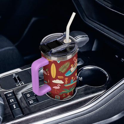 Leakproof Tumbler Vacuum Sealed Car Holder Friendly For Travel Teal And Peach Tropical Palm Leaf Pattern Water Tumbler white-style-23 - Colors C