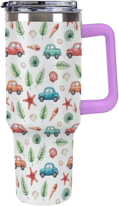 Leakproof Tumbler Vacuum Sealed Car Holder Friendly For Travel Teal And Peach Tropical Palm Leaf Pattern Water Tumbler white-style-23 - Colors C