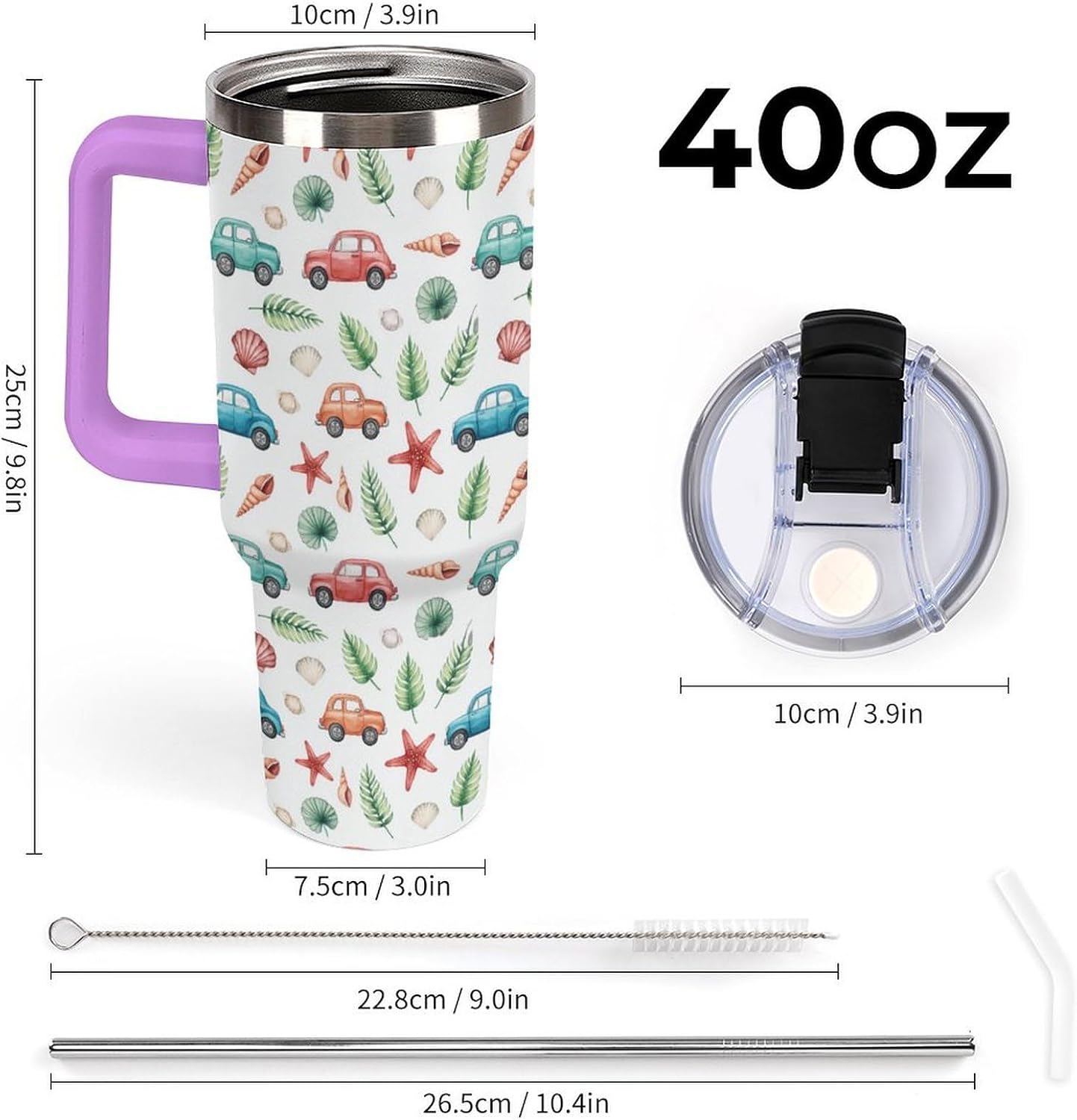 Leakproof Tumbler Vacuum Sealed Car Holder Friendly For Travel Teal And Peach Tropical Palm Leaf Pattern Water Tumbler white-style-23 - Colors C