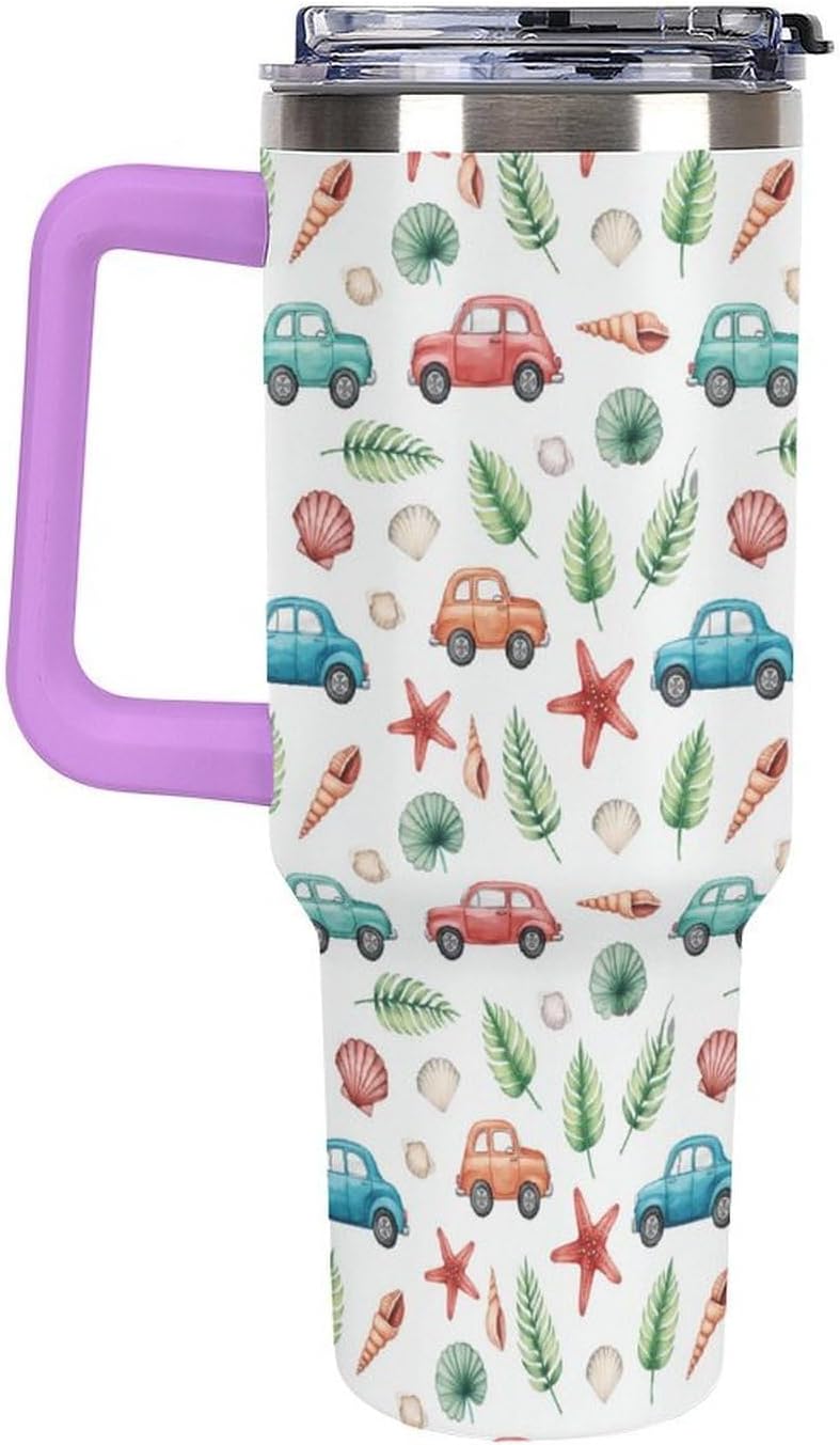 Leakproof Tumbler Vacuum Sealed Car Holder Friendly For Travel Teal And Peach Tropical Palm Leaf Pattern Water Tumbler white-style-23 - Colors C
