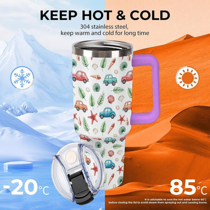 Leakproof Tumbler Vacuum Sealed Car Holder Friendly For Travel Teal And Peach Tropical Palm Leaf Pattern Water Tumbler white-style-23 - Colors C