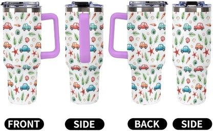 Leakproof Tumbler Vacuum Sealed Car Holder Friendly For Travel Teal And Peach Tropical Palm Leaf Pattern Water Tumbler white-style-23 - Colors C