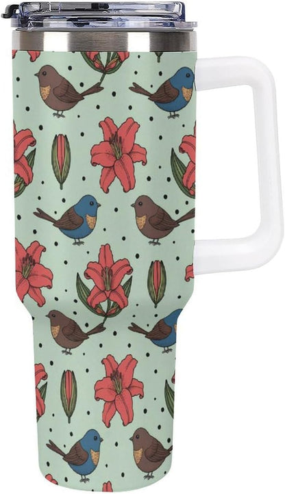 Leakproof Tumbler Vacuum Sealed Car Holder Friendly For Travel Teal And Peach Tropical Palm Leaf Pattern Water Tumbler white-style-23 - Colors C