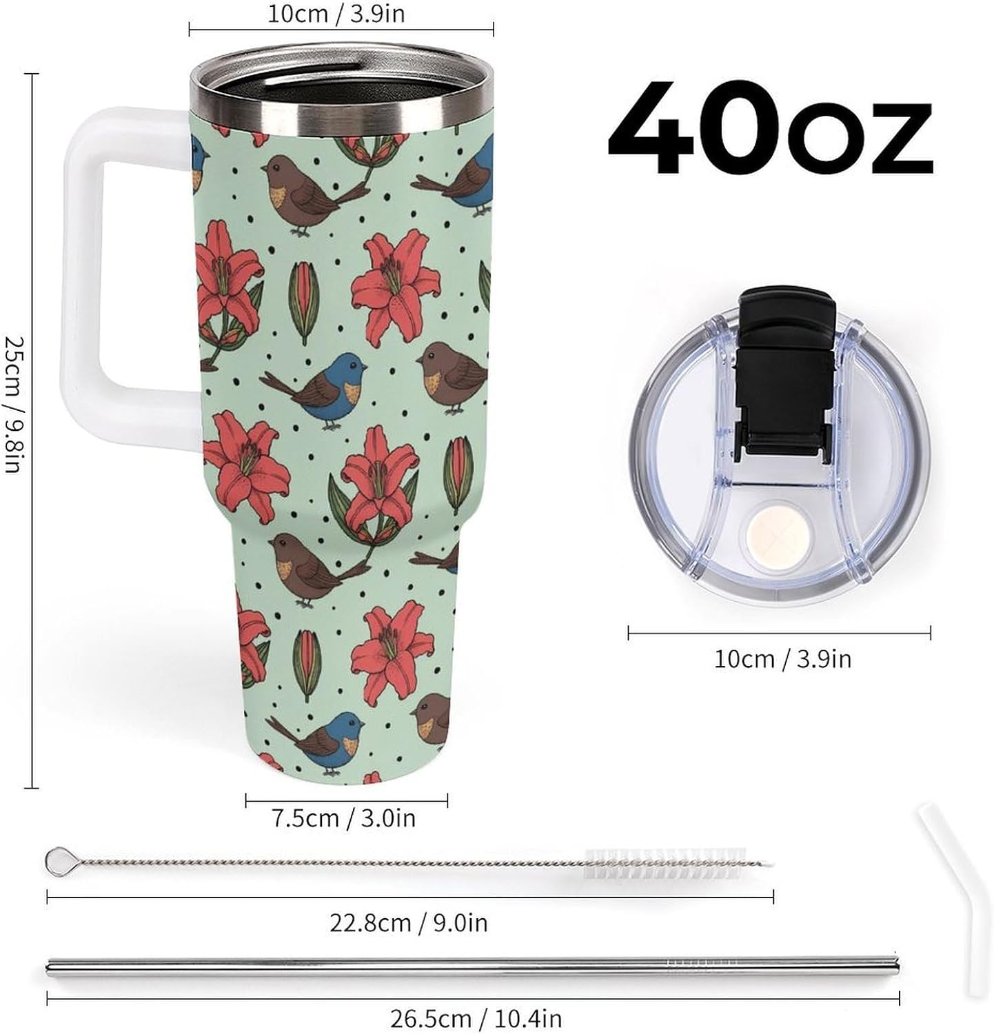 Leakproof Tumbler Vacuum Sealed Car Holder Friendly For Travel Teal And Peach Tropical Palm Leaf Pattern Water Tumbler white-style-23 - Colors C