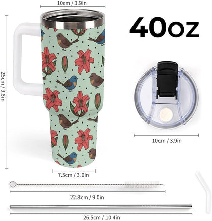 Leakproof Tumbler Vacuum Sealed Car Holder Friendly For Travel Teal And Peach Tropical Palm Leaf Pattern Water Tumbler white-style-23 - Colors C