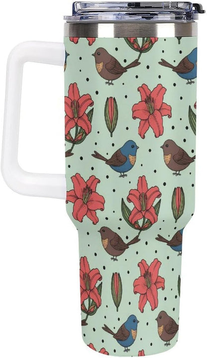 Leakproof Tumbler Vacuum Sealed Car Holder Friendly For Travel Teal And Peach Tropical Palm Leaf Pattern Water Tumbler white-style-23 - Colors C